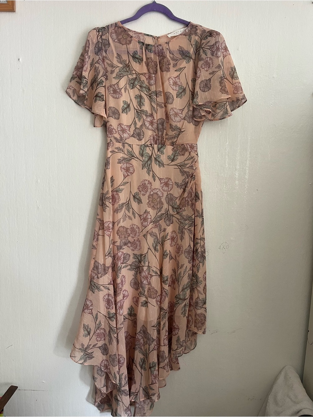 Floral High-Low Chiffon Dress in Blush